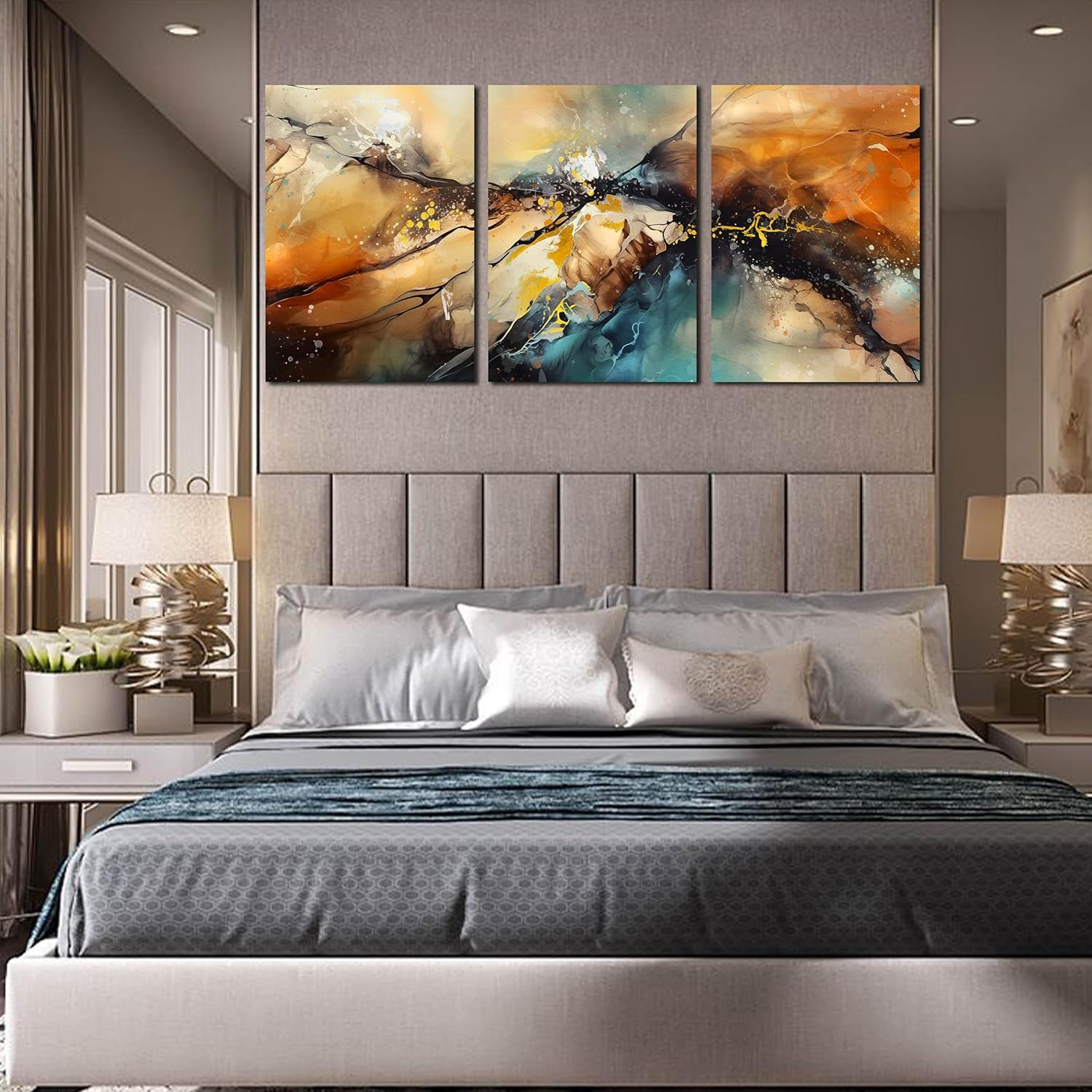 Abstract Living Room Pictures Wall Decor - Modern Bedroom Wall Decor Above Bed - Large 3 Piece
