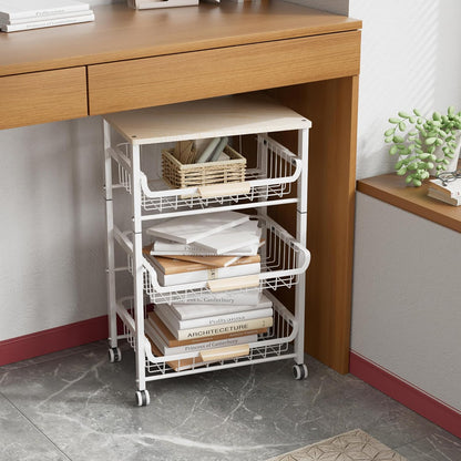 4-Layer Fruit Basket Kitchen Food Storage Organizer and Storage Rack, Stackable Storage cart with