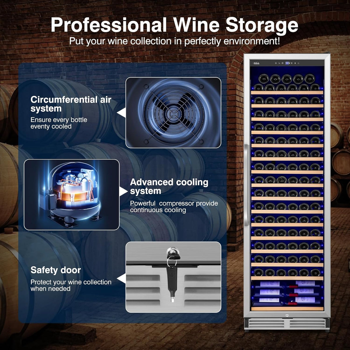 Upgraded 190 Bottles Wine Cooler Refrigerator,24 Inch Wide Wine Fridge with Professional