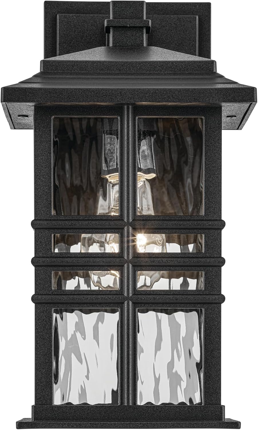 KICHLER Beacon Square 12" 1-Light Outdoor Wall Light with Clear Hammered Glass in Textured Black