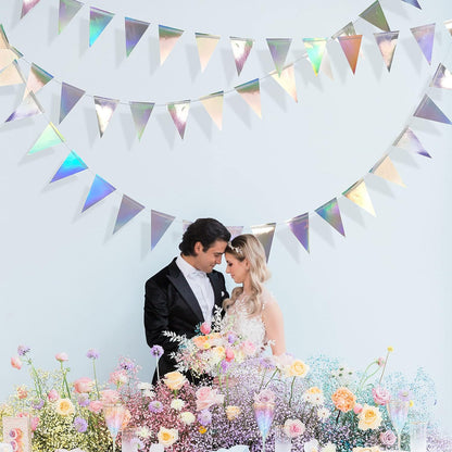 40Ft Iridescent Party Decorations Holographic Hanging Triangle Pennant Banner Flag Bunting Garland