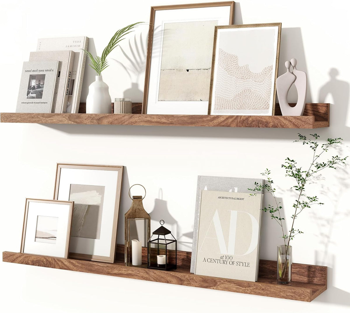 Fun Memories Picture Ledge Shelves Set of 2, 24 Inch Rustic Wall Mounted Floating Shelves with Lip