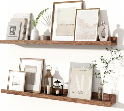 Fun Memories Picture Ledge Shelves Set of 2, 24 Inch Rustic Wall Mounted Floating Shelves with Lip