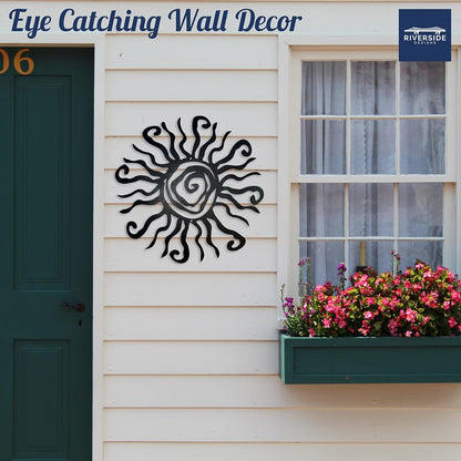 Riverside Designs Wacky Sun Metal Wall Art Indoor/Outdoor Decor - 18" Black Rust Proof Wall