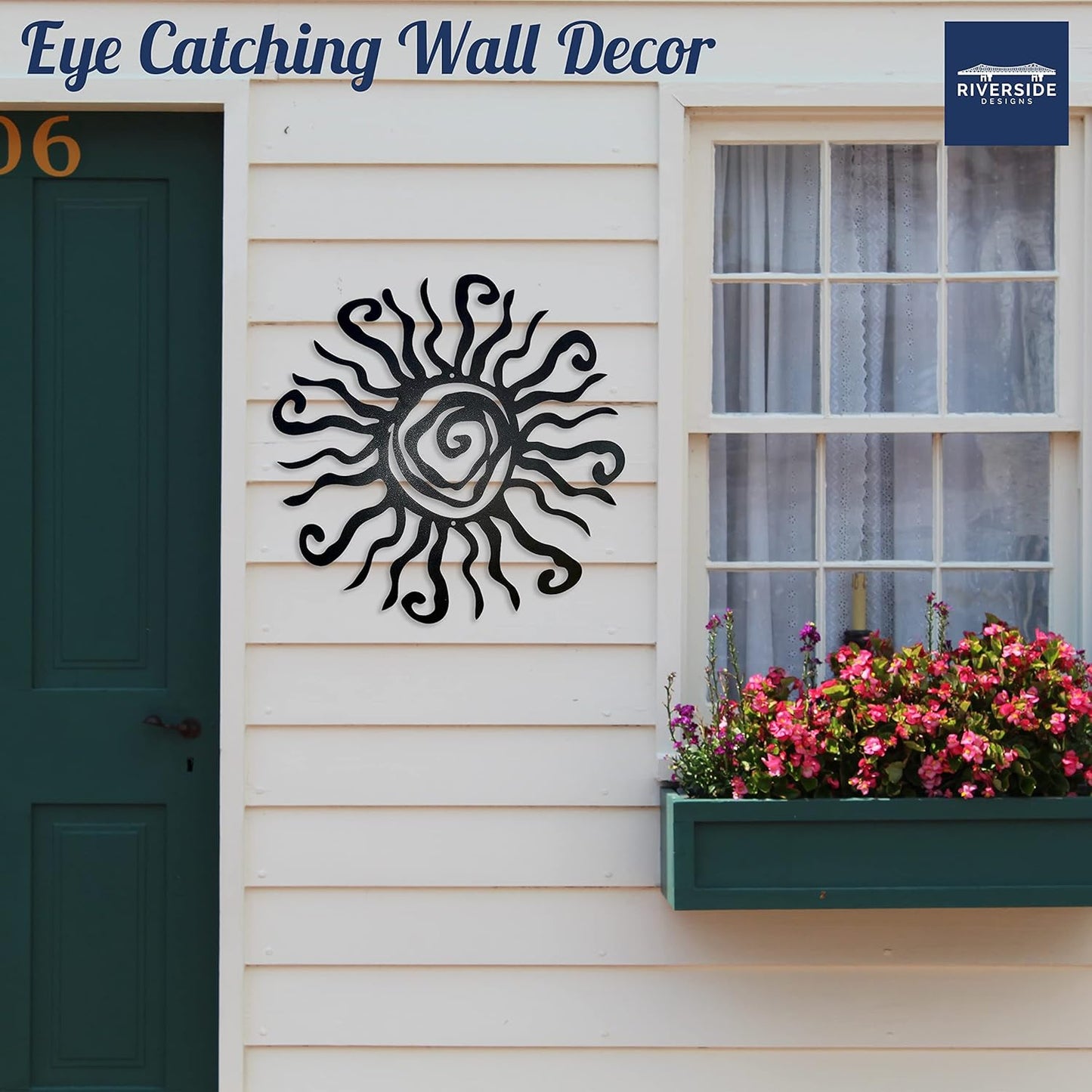 Riverside Designs Wacky Sun Metal Wall Art Indoor/Outdoor Decor - 36" Black Rust Proof Wall