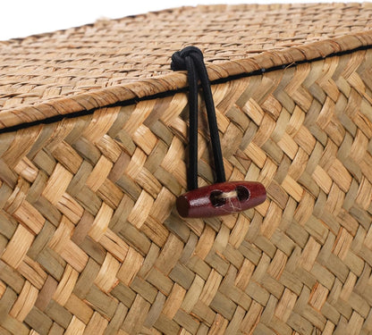 Wicker Basket with Lid, Seagrass Storage Basket, Woven Baskets for Storage, Decorative Storage
