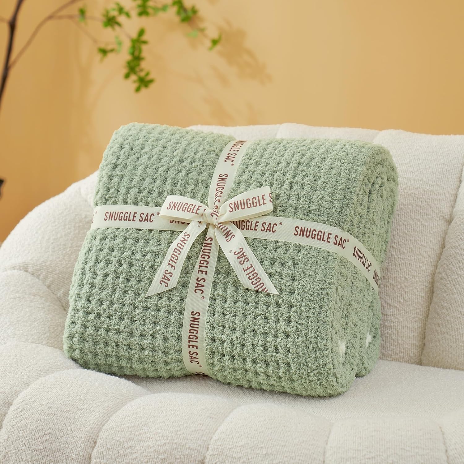 Snuggle Sac Ultra Soft Waffle Throw Blanket for Couch Bed Sofa 50x60 inches, Reversible Sage Green