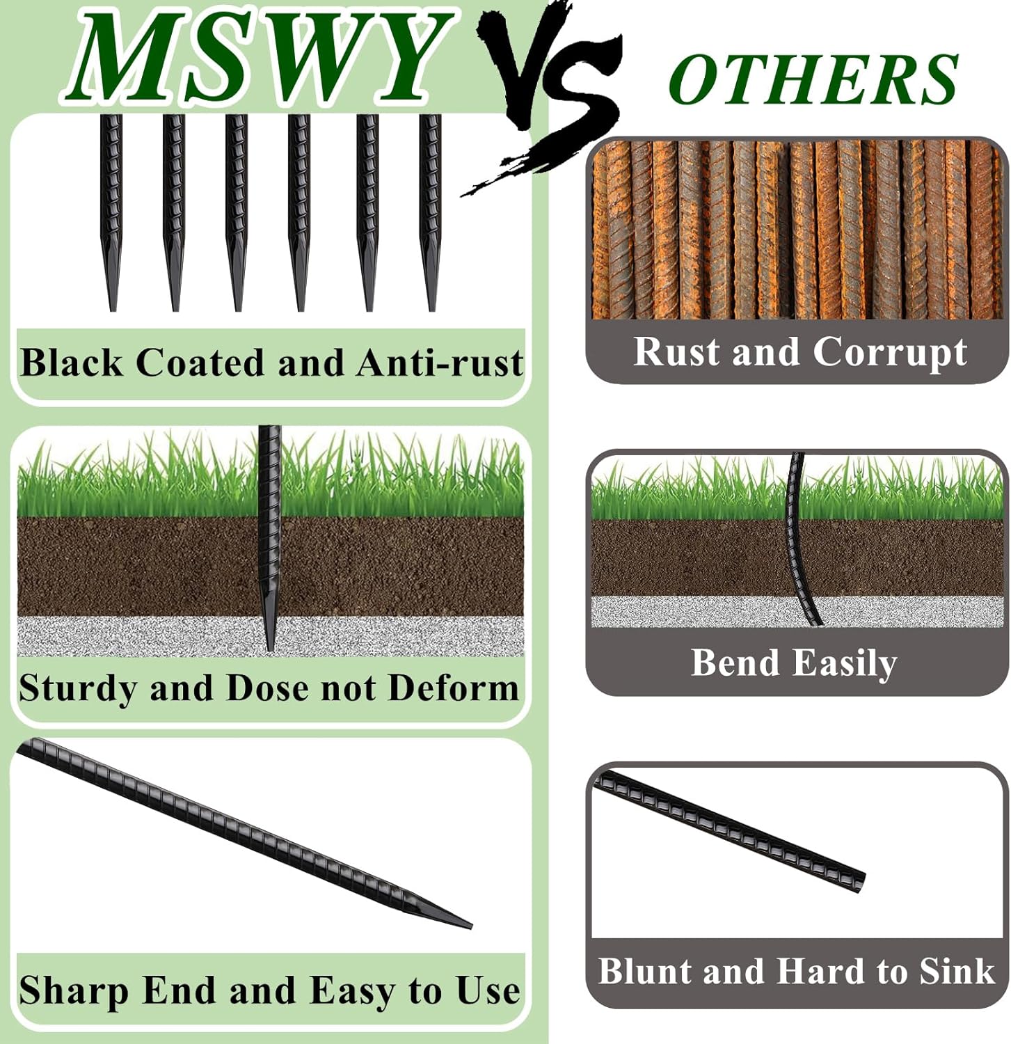 16 Inch Rebar Stakes 30 Pack Heavy Duty Ground Anchors with Chisel Point End Long Straight Steel