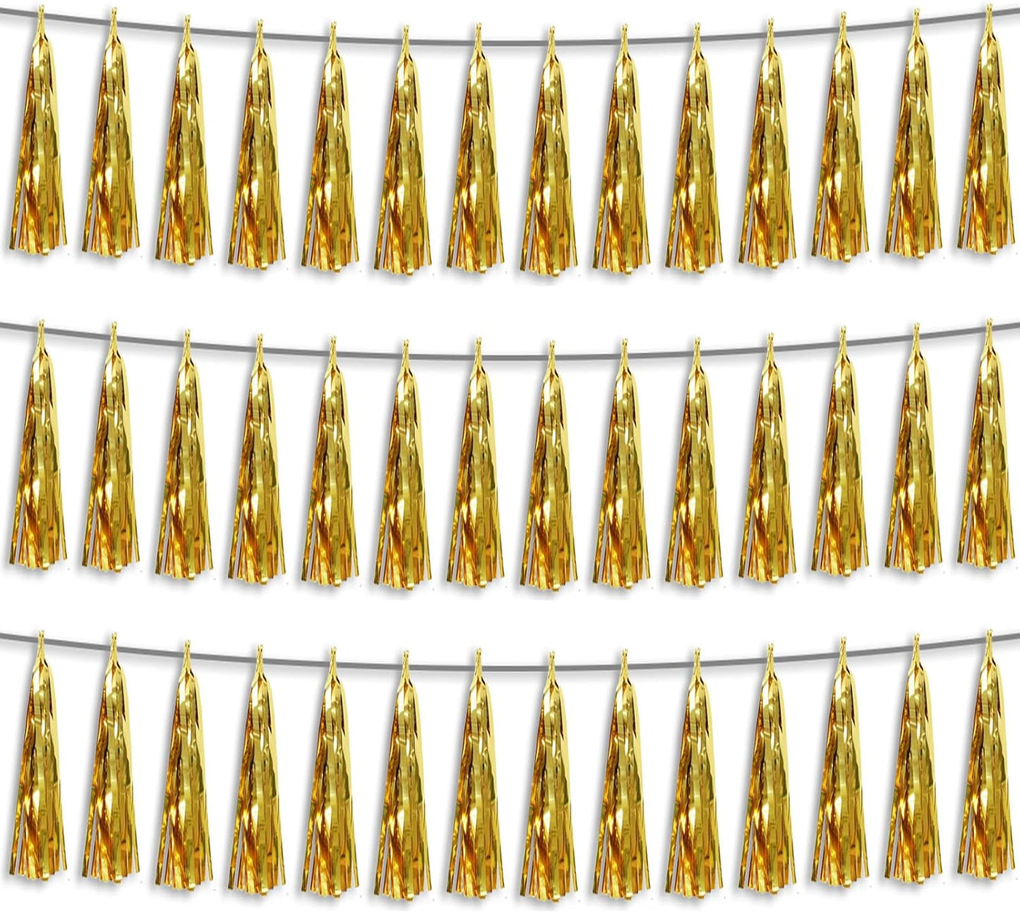 3P Gold Foil Fringe Metallic Tassel Streamers Banner Tassel Garland for Parade Floats