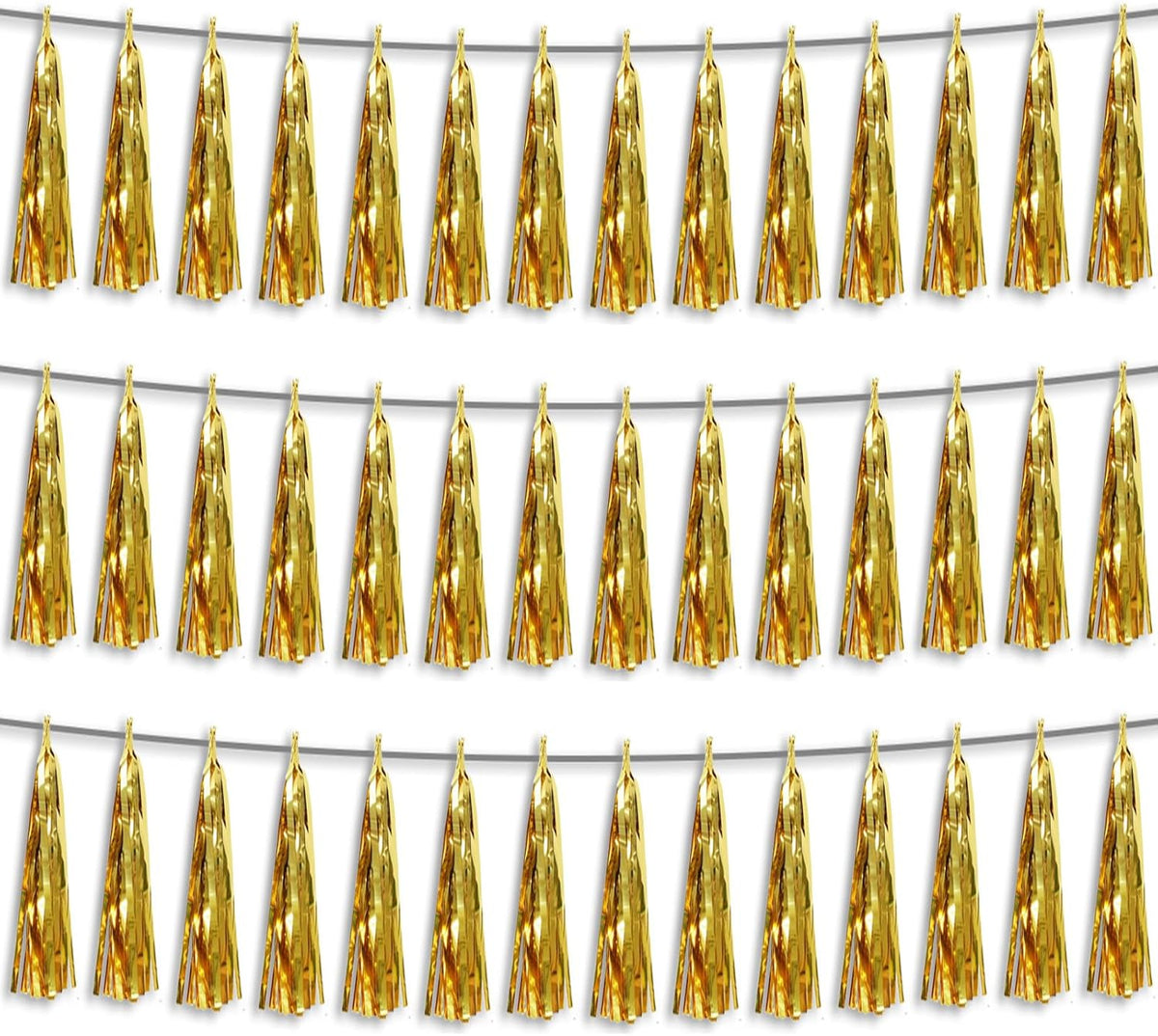3P Gold Foil Fringe Metallic Tassel Streamers Banner Tassel Garland for Parade Floats