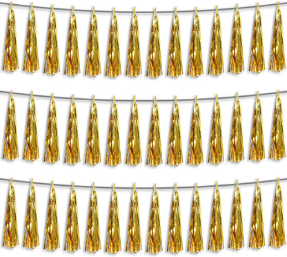 3P Gold Foil Fringe Metallic Tassel Streamers Banner Tassel Garland for Parade Floats