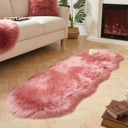 AMTOVO Faux Sheepskin Rug, Blush Pink Ultra Soft Fluffy Shag Area Rug, 2 x 6 ft Faux Fur Rug for