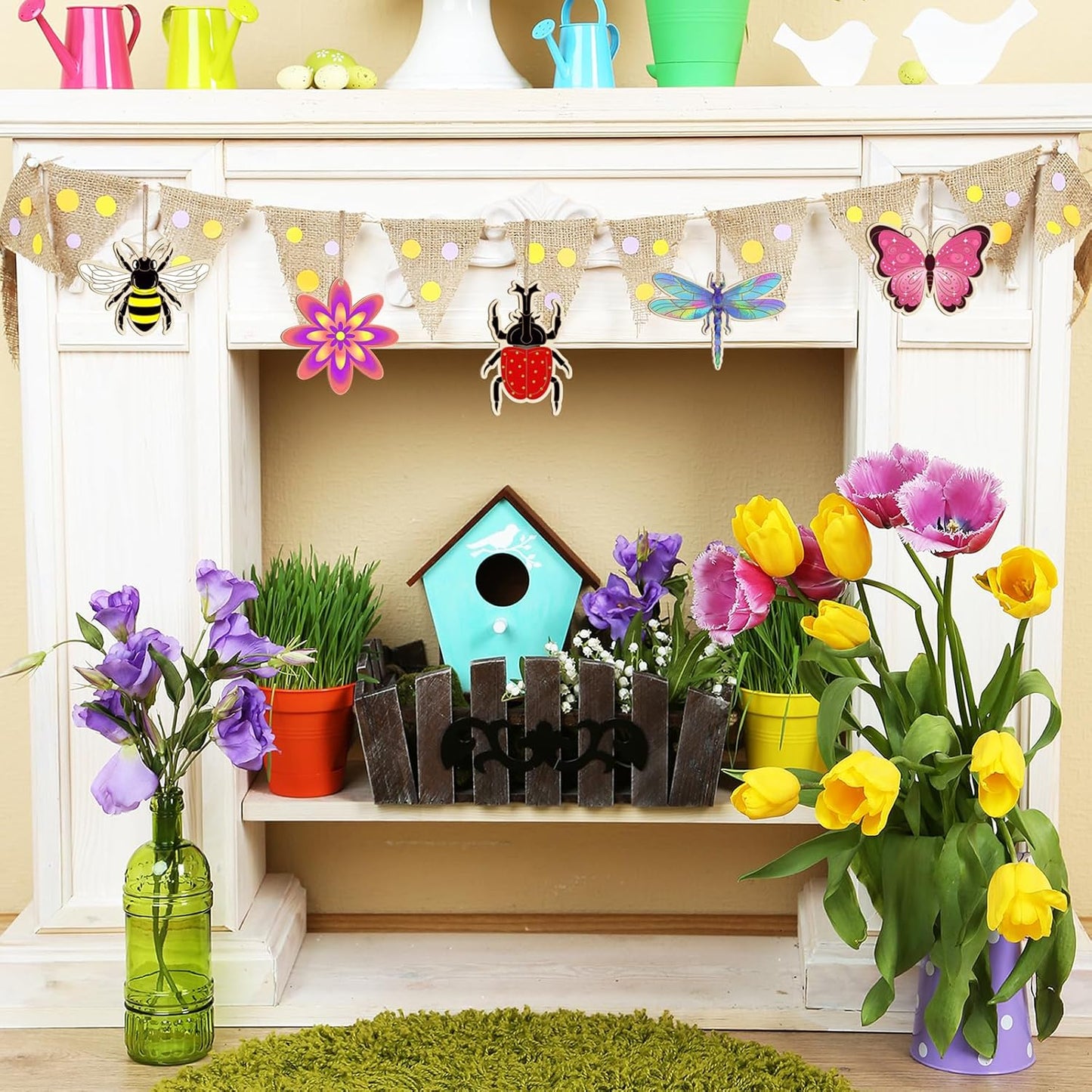 80PCS Wooden Spring Ornaments to Paint, 8 Styles DIY Blank Unfinished Wood Insect Cutouts Ornament