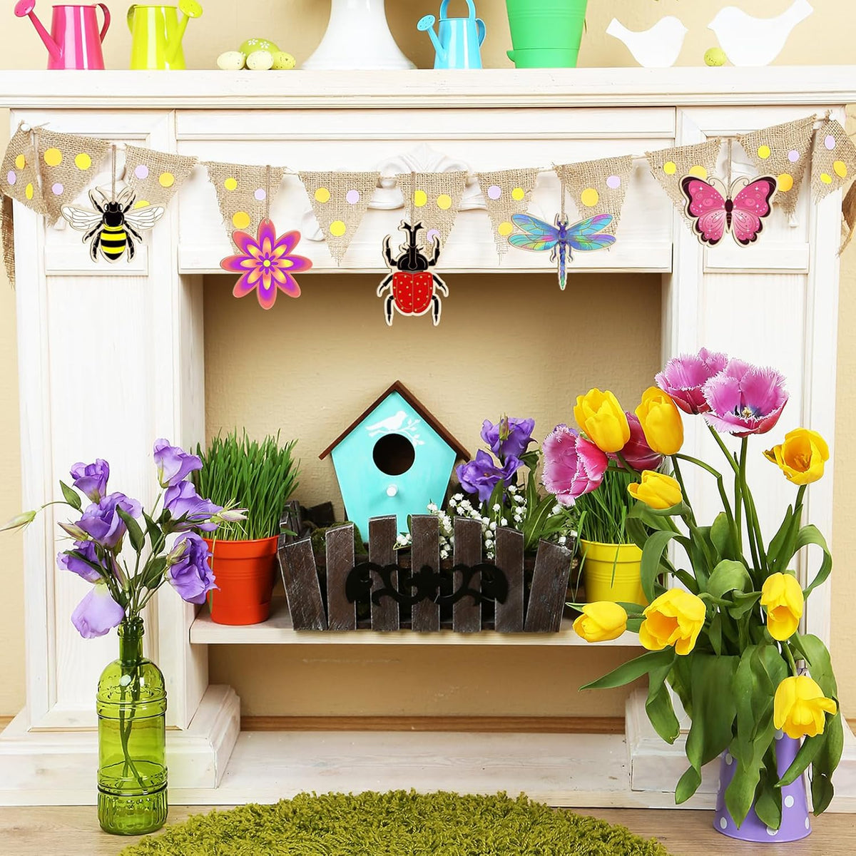 80PCS Wooden Spring Ornaments to Paint, 8 Styles DIY Blank Unfinished Wood Insect Cutouts Ornament