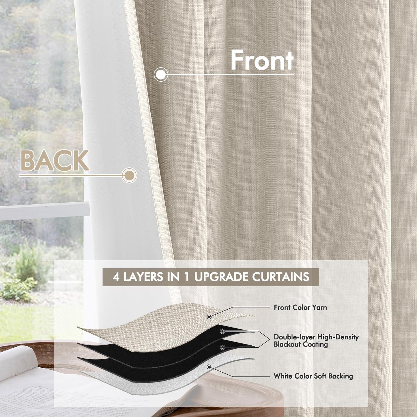 MIULEE 100% Blackout Curtains 102 Inch Long 2 Panels Set for Bedroom, Thick Luxury Faux Linen Black