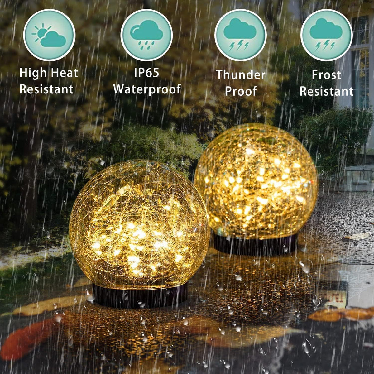 Solar Garden Lights Outdoor Waterproof, 6 Pack LEDs Cracked Glass Ball Light, Ground Landscape