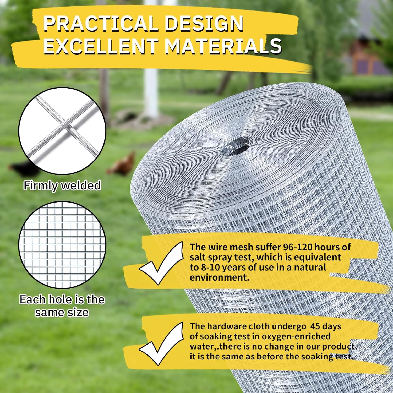 Hardware Cloth,1/4inch 24inx50ft 23 Gauge,Double-Layer Hot-Dip Galvanizing After Welding,Chicken