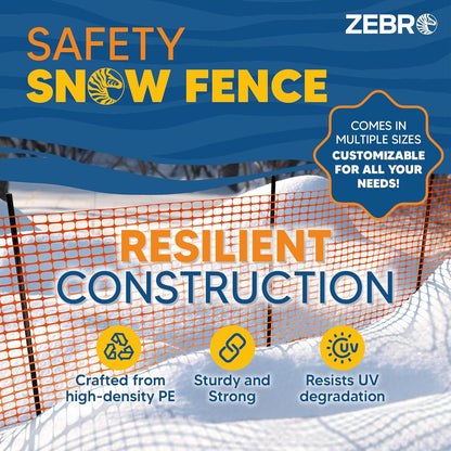ZEBRO 4' x 50' Orange Plastic Garden Fence Roll – Standard Duty Safety Netting for Snow, Poultry
