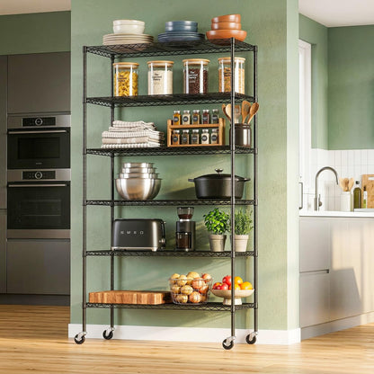 BestOffice | 6-Tier Wire Shelf with Wheels | 18" x 45" x 82" | Black