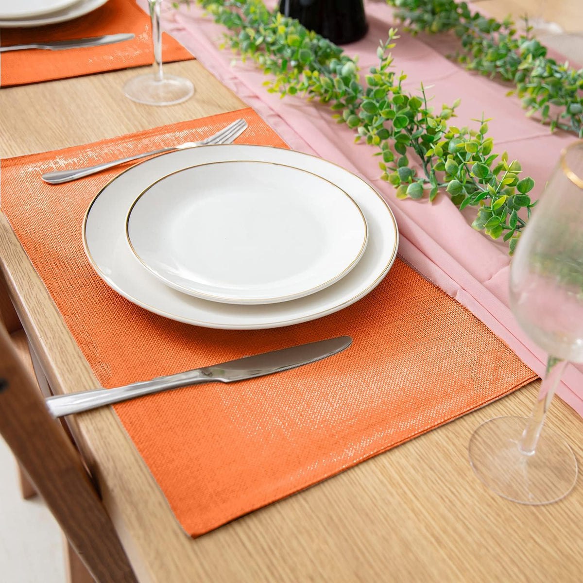 Linen Placemats Set of 8, Machine Washable, Heat Resistant, Wrinkle Free, Thick Polyester Kitchen
