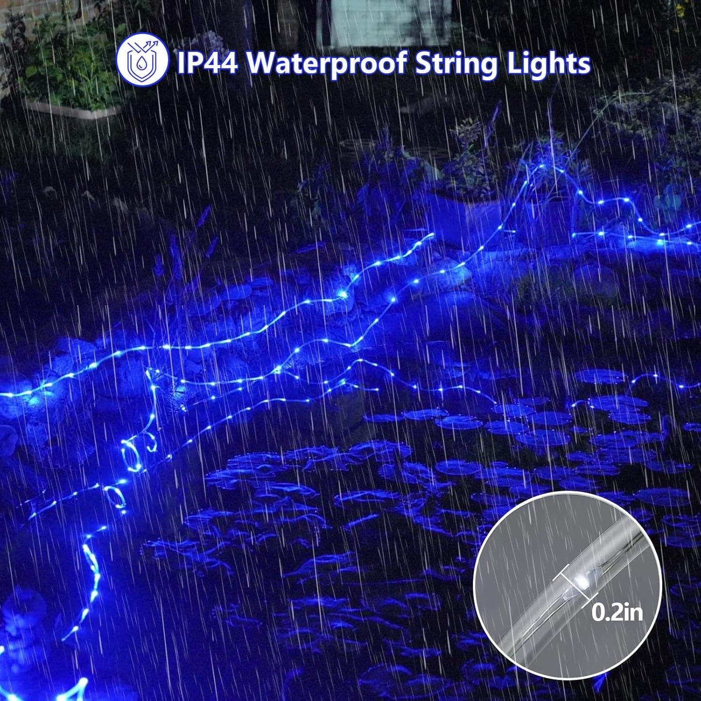YEGUO 2 Packs Each 33ft 100 LED Solar Rope Lights Outdoor Waterproof, Solar Pool Light Blue, 8