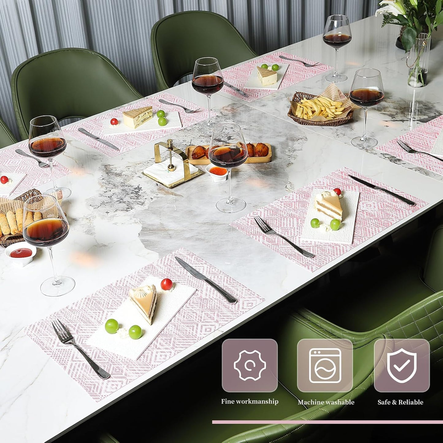 Vinyl Plastic Placemats Set of 6 Washable Heat Resistant Non-Slip Elegant Indoor Outdoor Kitchen
