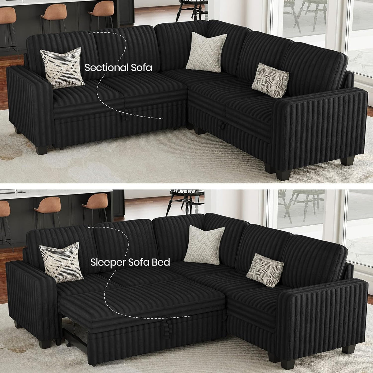 Belffin Plush Corduroy Modular Sectional Sofa with Pull Out Bed Convertible Small Sectional Corner
