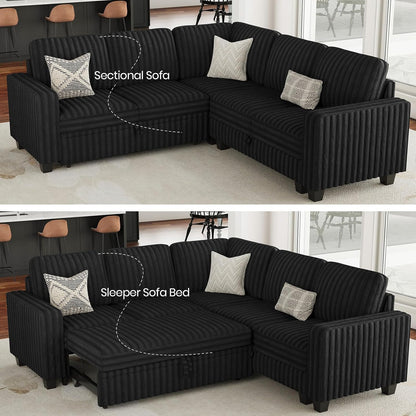 Belffin Plush Corduroy Modular Sectional Sofa with Pull Out Bed Convertible Small Sectional Corner