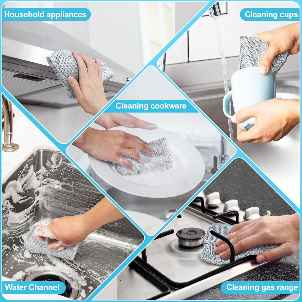 10 Pcs New Upgraded 3 Layers Non Scratch Wire Dishcloth, Multipurpose Wire Dishwashing Rags, Wet &