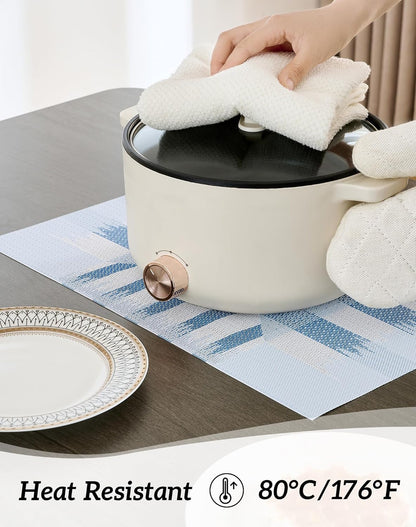 Leetaltree Geometric Print Blue Placemats Set of 6 - Heat Resistant Non-Slip Place mats for Dining