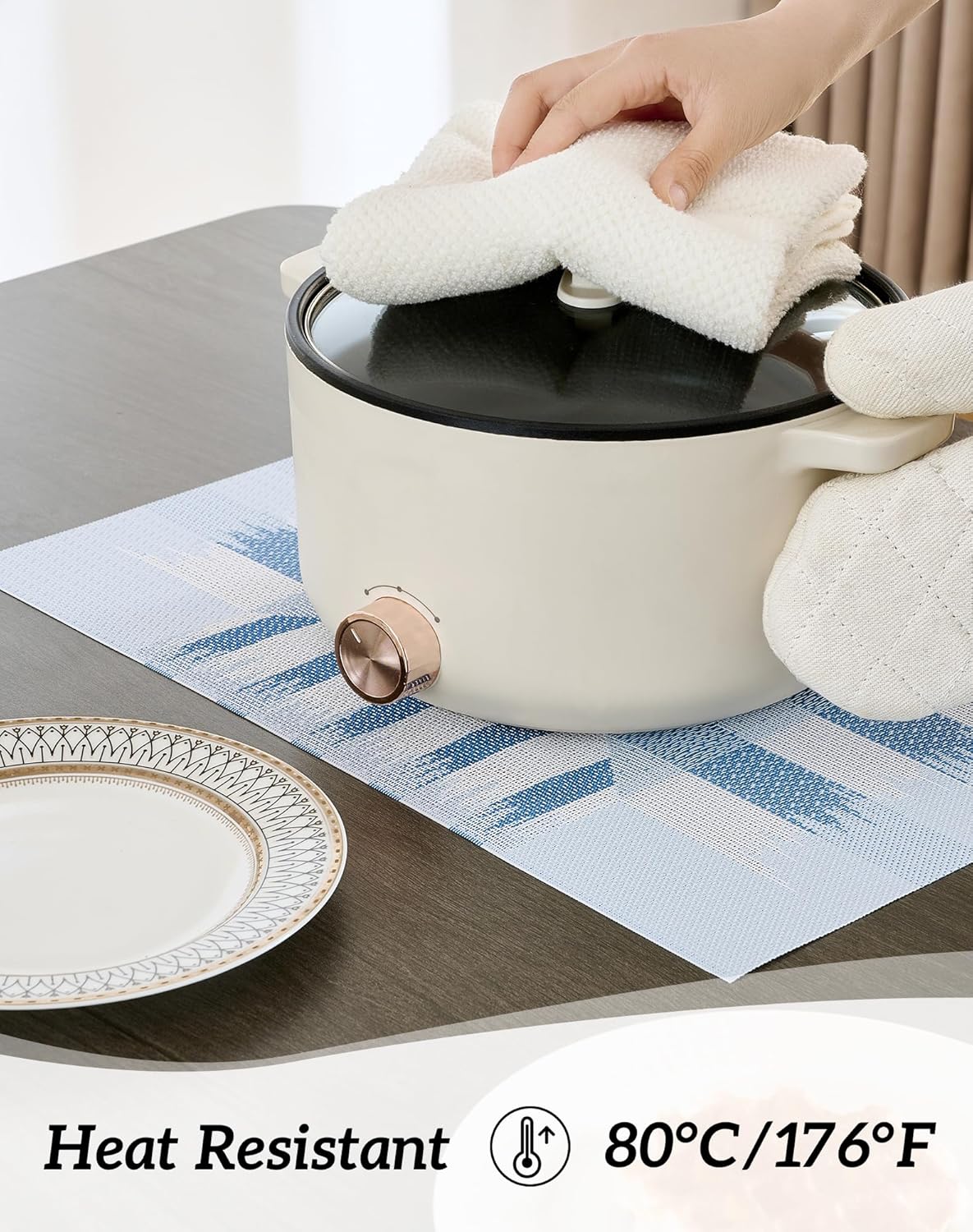 Leetaltree Geometric Print Blue Placemats Set of 8 - Heat Resistant Non-Slip Place mats for Dining