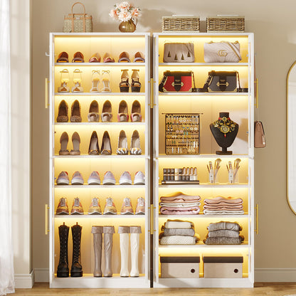 Tribesigns Tall Shoe Storage Cabinet with Acrylic Doors and LED Lights, 8-Tier Entryway Shoe