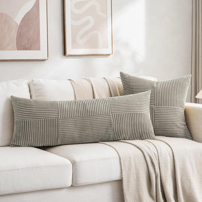 Fancy Homi Set of 2 Neutral Grey Boho Long Lumbar Body Decorative Throw Pillow Cover 14x36 Inch for