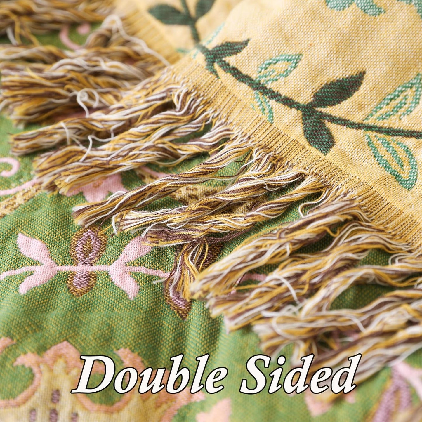 Snycler Boho Throw Blanket 60"x80" - 100% Cotton Ultra Soft Rustic Quilt, Green Floral Printed