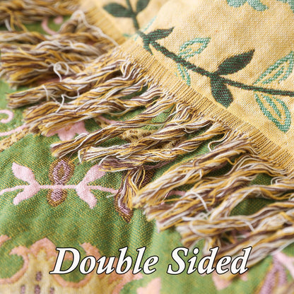 Snycler Boho Throw Blanket 60"x80" - 100% Cotton Ultra Soft Rustic Quilt, Green Floral Printed