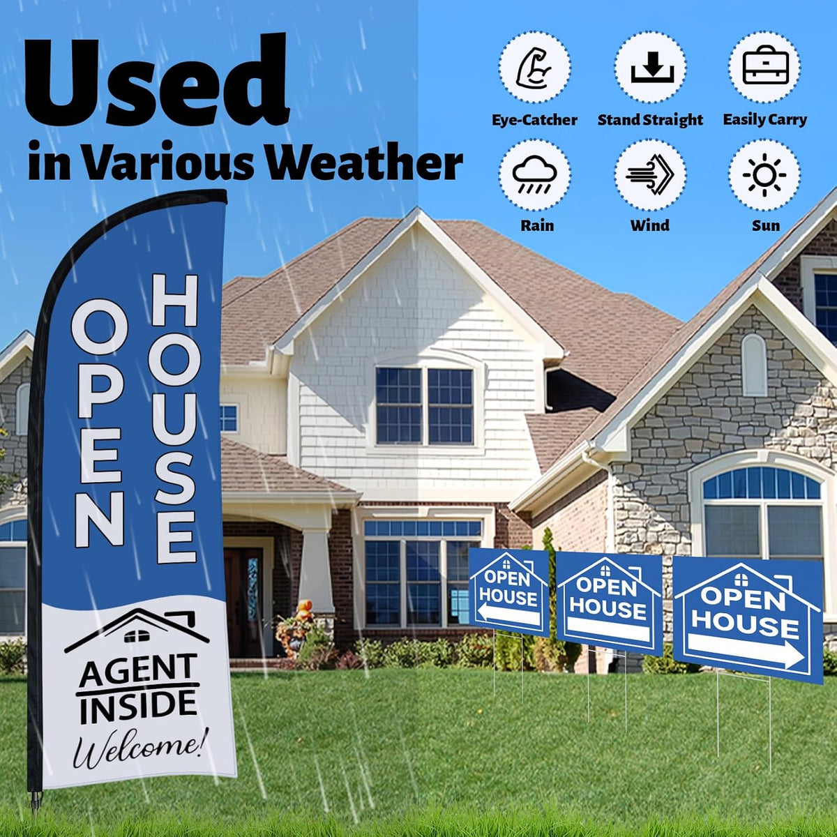 44 Pcs Open House Signs for Real Estate Agent Supplies, Double Sided Open House Flag Kit for