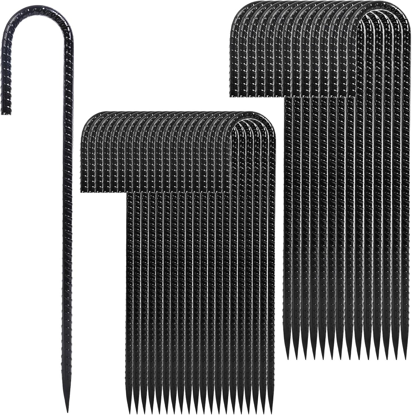 Rebar Stakes 12 inches 34-Pack Ground Stakes Heavy Duty J Hook Tent Stakes for Outdoor Decorations
