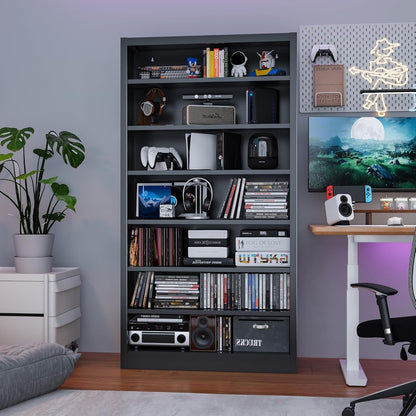 Metal DVD Storage Cabinets, 7-Tier CD Storage Rack with Adjustable Shelves, DVD Organizer Shelf