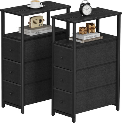TUTOTAK Narrow Night Stand, Slim End Table, Tall Side Table with 3 Fabric Drawer, Small Bedside