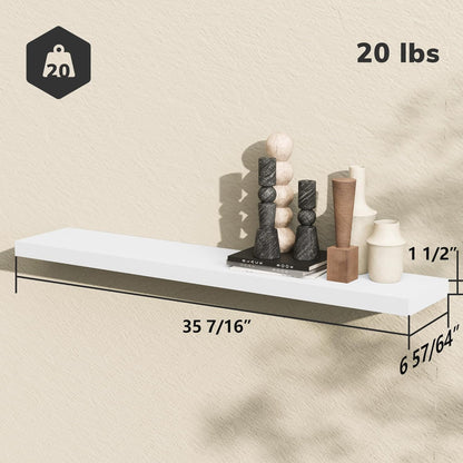BAMEOS Floating Shelves, 35 in W x 7in D White Wall Mounted Wooden Shelves with Invisible Brackets