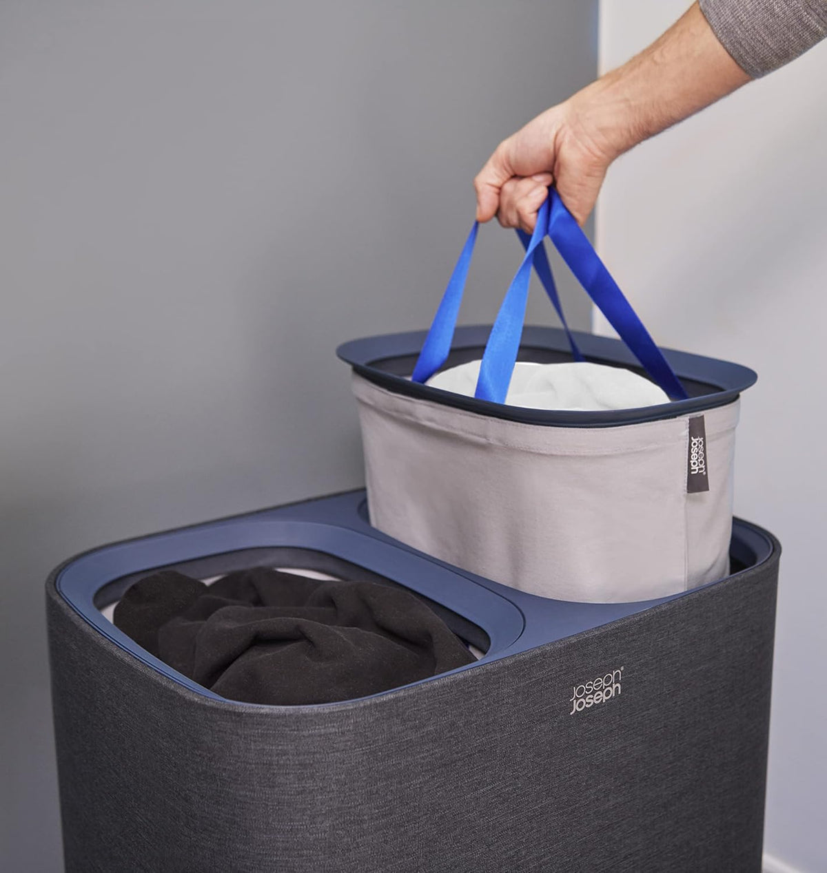 Joseph Joseph Tota 90 liter/23.8 gallon Laundry Hamper Separation Basket with lid, 2 Removable