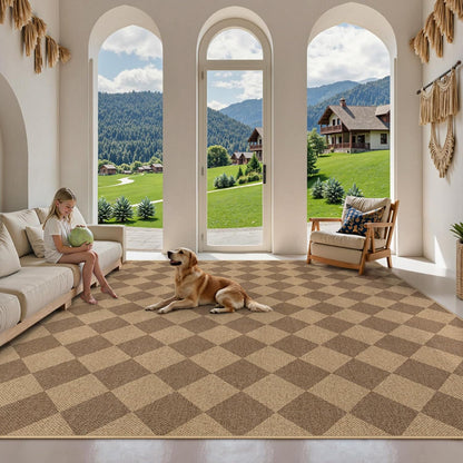 Lahome Checkered Easy Jute Rug, 9x12 Washable Dining Room Rug Indoor Outdoor Carpet, Farmhouse