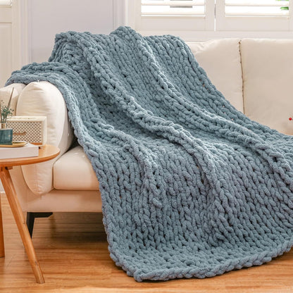 WESHIONGOO Chunky Knit Blanket Throw 50"×60" Knitted Throw Blankets for Couch Bed Fluffy Soft