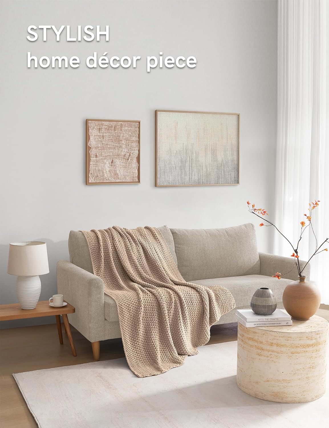 YnM Chunky Cotton Knit Throw Blanket, Cable Knit Throws for Bed Couch Sofa, Comfy & Relaxing