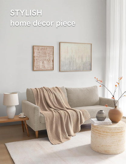 YnM Chunky Cotton Knit Throw Blanket, Cable Knit Throws for Bed Couch Sofa, Comfy & Relaxing