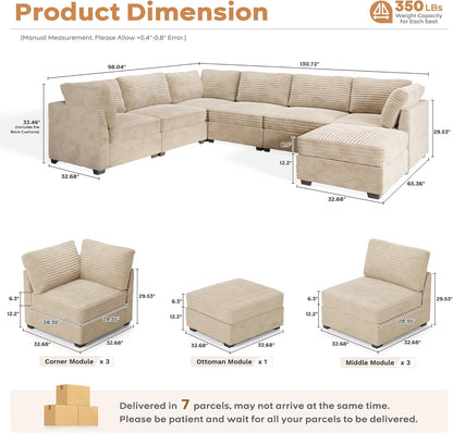 ovios Sectional Sofa Couch with U-Shape Chaise Sofa Bed, Comfy Modular Cloud Couches with Deep
