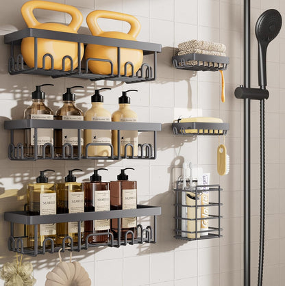Veken Rustproof & Waterproof Shower Caddy 6-Pack, No Drilling Adhesive Shelves Rack with Soap