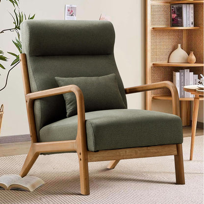 INZOY Mid Century Modern Accent Chair with High Back, Upholstered Living Room Chairs with Waist