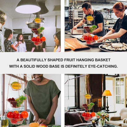 Yardwe 3 Tier Hanging Fruit Baskets Copper Wire Basket Fruit Vegetable Kitchen Storage Organizer