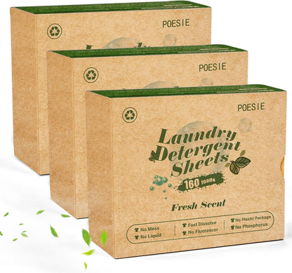 Poesie Laundry Detergent Sheets 3 Pack 480 Sheets 240 Loads Laundry Detergent for Travel Home Save